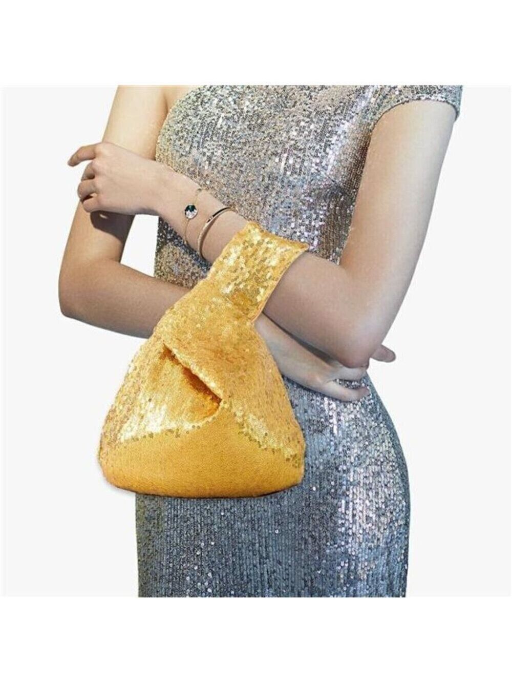 Golden Sequin Bag Wrist Handbag Glitter Clutch Purse for fashion Lovers